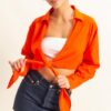 Washed Tie Front Crop Top - Tomato