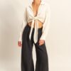 Washed Tie Front Crop Top - White