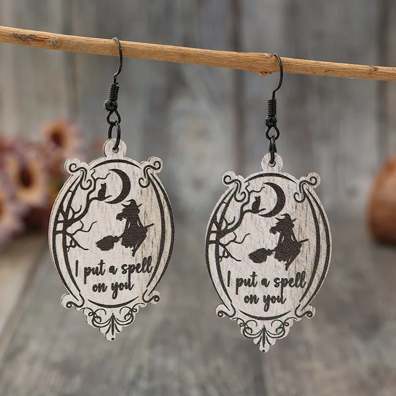 Witch-Wooden-Dangle-Earrings-Black Witch Wooden Dangle Earrings - Black
