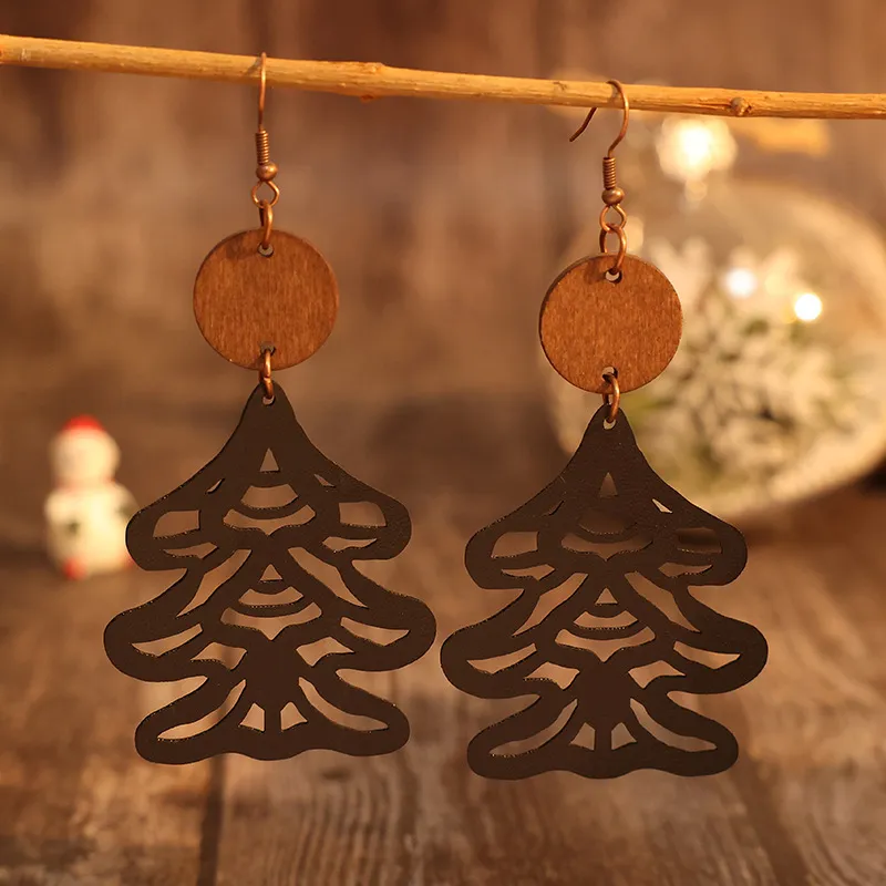 Wooden-Cutout-Tree-Shape-Earrings-Black Wooden Cutout Tree Shape Earrings - Black