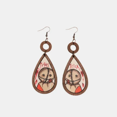 Wooden Teardrop Shape Earrings - Taupe