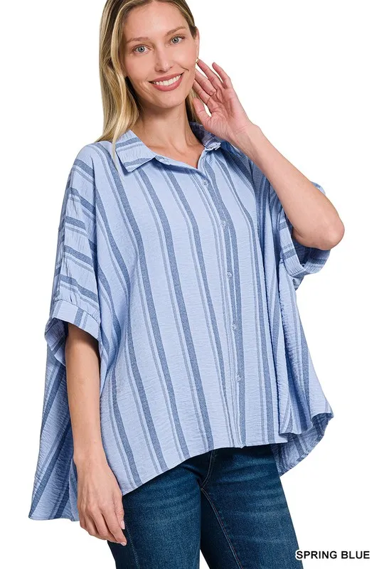 Woven-Yarn-Dye-Stripe-Oversized-Button-Down-Shirt-Spring-Blue-2