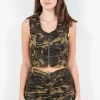 Zip Up Camo Crop Denim Vest - Olive Camo