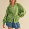 Snap Down Drop Shoulder Brushed Jacket - Lime