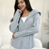 Full Size Ribbed Zip Up Drawstring Hooded Jacket - H.Grey