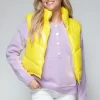 Zip Up Turtleneck Shiny Quilted Vest - Yellow