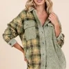 Plaid Button Down Drop Shoulder Jacket - Olive