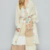 Floral Trim Lace Open Front Longline Cardigan - Natural