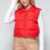 Snap Down Quilted Crop Vest - Red