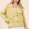 Double Breasted Long Sleeve Trench Coat Jacket - Yellow