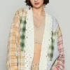 Raw Edge Plaid Open Front Cardigan - Yellow Red Multi