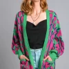 Umgee Full Size Animal Print Open Front Cardigan with Side Pockets Plus Size - Green Mix