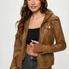 Double Zip Hooded Long Sleeve Jacket - Camel