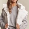 Casual Puffy Hoodie Vest - Ivory