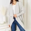 Open Front Duster Cardigan with Pockets - Light Gray