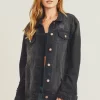 Full Size Distressed Long Sleeve Denim Jacket - Black