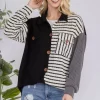 Full Size Striped Button Up Dropped Shoulder Shacket - Black