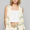 Ruffled Open Front Sleeveless Cardigan - Cream Multicolor