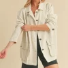 Seam Detail Button Up Jacket with Pockets - Ivory