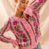 Floral Intarsia Button Up Sweater Cardigan - Pink