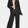 Button Down Long Sleeve Top and Pants Lounge Set - Black