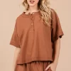 Ces Femme Half Button Half Sleeve Top and Pants Set - Caramel