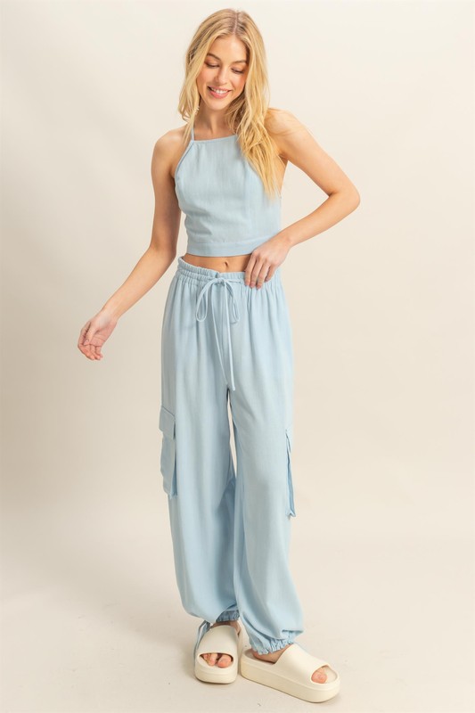 Crop-Top-and-Cargo-Pants-Set-L.Blue Crop Top and Cargo Pants Set - L.Blue