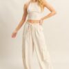 Crop Top and Cargo Pants Set - Oatmeal