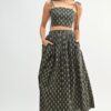 Floral Crop Top and Skirt Set - Black