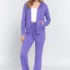 French Terry Zip Up Hoodie and Drawstring Pants Set - Purple