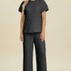 Full Size Texture Round Neck Short Sleeve Top and Pants Set - Black