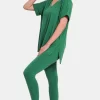 Full Size V-Neck Rolled Short Sleeve T-Shirt and Leggings Lounge Set - Forest