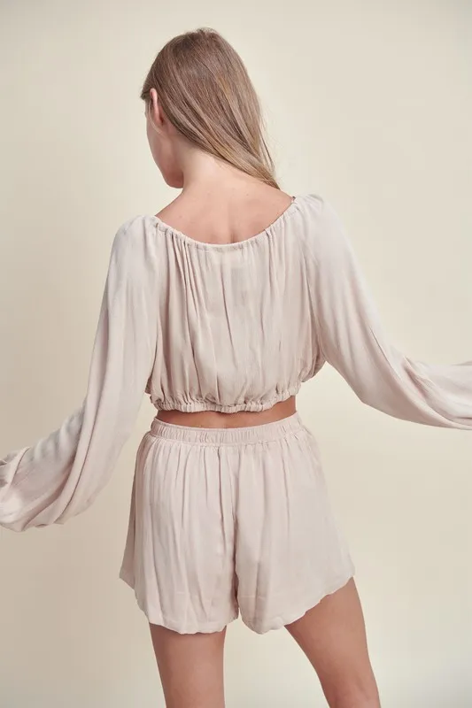 Gauze-Long-Sleeve-Button-Crop-Top-and-Short-Set-Lt-Taupe-2