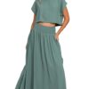 Heavy Woven Span Crop Tee & Skirt Set - Ash Jade