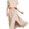 Heavy Woven Span Crop Tee & Skirt Set - Ash Mocha