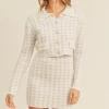 Houndstooth Cropped Knit Cardigan and Mini Skirt Set - Dusty Pink