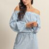 Off Shoulder Top and Shorts Set - Blue/White