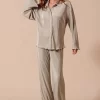 Pleated Shirt and Pants Set with Wavy Edge Details - Oatmeal