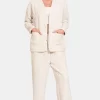 Quilted Button Up Long Sleeve Top and Pants Lounge Set - Beige
