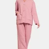 Quilted Button Up Long Sleeve Top and Pants Lounge Set - Dusty Pink