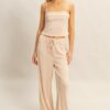 Rib Knit Cami Top and Pants Set - Almond