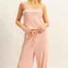 Rib Knit Cami Top and Pants Set - Peach