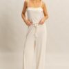 Rib Knit Cami Top and Pants Set - White