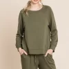 Round Neck Raglan Sleeve Top and Pants Lounge Set - Olive