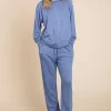Round Neck Raglan Sleeve Top and Pants Lounge Set - Powder Blue