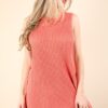 Slit Round Neck Top and Shorts Sweater Set - Coral