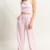 Striped Halter Neck Top and Pants Set - Pink/White