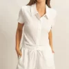 Textured Short Sleeve Top and Drawstring Shorts Knit Set - White