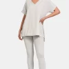 V-Neck Rolled Short Sleeve T-Shirt and Leggings Lounge Set - Lt Cement