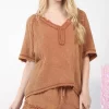Washed Cotton Crinkle Gauze Top and Shorts Set - Mocha